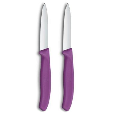 Imagem de Victorinox Conjunto de facas clássicas suíças e facas de vegetais, 2 peças, 8 cm, lâmina reta, preta