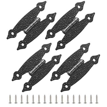 Imagem de Rierdge 4 dobradiças pretas alinhadas em H, dobradiças planas de aço laminado a frio, dobradiças antigas em forma de H para armário de persiana de armário