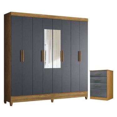 Imagem de Guarda Roupa Casal Marajó Com Espelho E Cômoda Ms913 Freijó Cinza - Mo