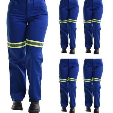 Imagem de Kit 05 Calças Profissional Uniforme Trabalho Brim Pesado Faixa Refleti