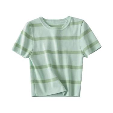 Imagem de Suéter Feminino de Malha Listrada Vintage - Gola Redonda e Manga Curta