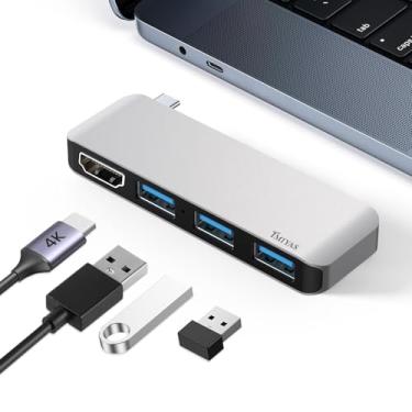 Imagem de Hub USB C, divisor 4 em 1 USBC para HDMI com tela 4K, 3 portas de dados USB-A 3.0 5Gbps alimentadas para MacBook Pro, MacBook Air, Dell e mais
