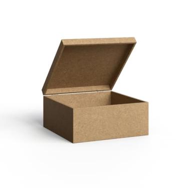 Imagem de Caixa Organizadora em MDF Cru 20x20x10 cm Reforçada com Dobradiças e Fecho Metálico – Ideal para Presentes e Artesanato