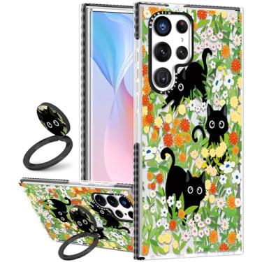 Imagem de Boaretiu Capa fofa Kawaii para Samsung Galaxy S24Ultra com suporte - Design de suporte de anel giratório adesivo de 360° para mulheres meninas e meninas para Samsung Galaxy S24Ultra, flor de gato