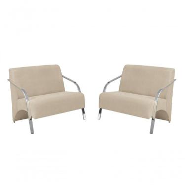 Imagem de Kit 2 Poltronas 2 Lugares Vênus Braço Alumínio Suede