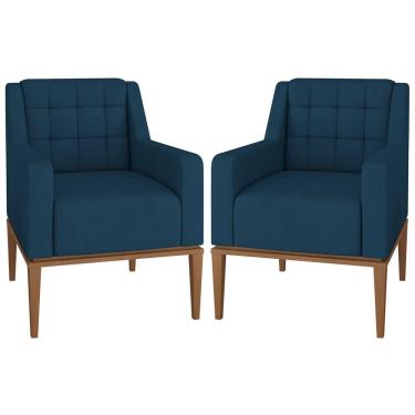 Imagem de Kit 2 Poltronas Decorativas Sala de Estar Madonna Suede Azul