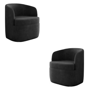 Imagem de Kit 2 Poltronas Decorativas Bel Sala De Estar Base Giratória Veludo Cinza Escuro G33 - Gran Belo