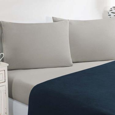 Imagem de Jogo De Cama Malha Lençol 100% Algodão Gran Moratta 4 Peças Casal - Azul Marinho-palha