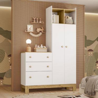 Imagem de Guarda Roupa Infantiil Com Cômoda Ambiente Q Encanto Slim 4970 Branco Acetinado – Qmovi