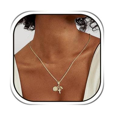 Imagem de HZMAN Colar com cruz de amor para mulheres, medalha de caçador de exorcistas de São Bento de latão banhado a ouro 14K