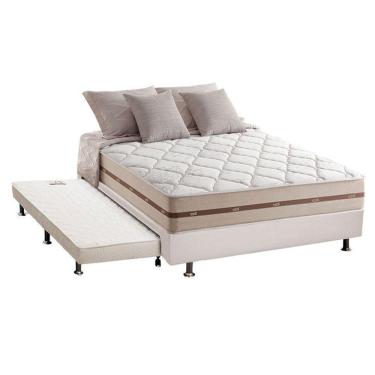 Imagem de Cama Box C/Auxiliar Casal: Colchão Anjos Masterpocket Classic Bege + Base Branco(138X188)