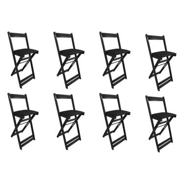 Imagem de Kit 8 Cadeiras Bistro Dobrável De Madeira Estofada Preta - Preto
