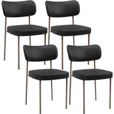 Imagem de Kit 04 Cadeiras Decorativa Estofada Para Sala De Jantar Melina Base Arena L02 Couríssimo Preto - Lyam Decor