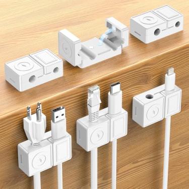 Imagem de FlyCoco Clipes de cabo de gerenciamento magnético de porta dupla, [cabo ajustável suave] Suporte de clipes de cabo adesivo para carregador, cabo USB, escritório, carro, acessórios de mesa, pacote com