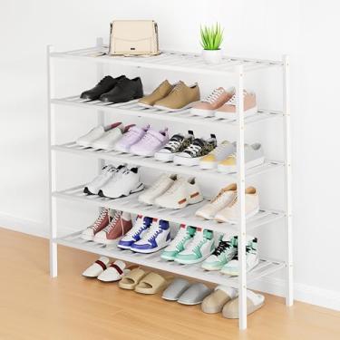 Imagem de Smiry Sapateira, organizador de sapatos de bambu longo de 5 níveis, prateleira empilhável de madeira para armário, entrada, entrada da porta da frente, branca