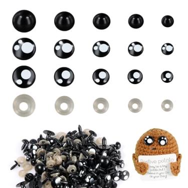 Imagem de 600 peças de olhos de segurança para amigurumi, olhos de crochê kawaii de plástico de 0,3 a 0,6 polegadas, animal de crochê preto com arruelas, boneca e nariz para tricô e suprimentos