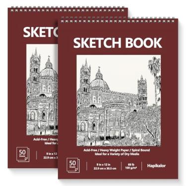 Imagem de Caderno de esboço de 23 x 30 cm, pacote com 2 50 folhas, caderno de desenho de arte em espiral sem ácido, materiais de arte para crianças, atividades artesanais, papel de esboço para desenhar, colorir