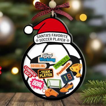 Imagem de Enfeite de Natal de futebol - presente para amantes de futebol - Enfeite de acrílico - Decoração de árvore de Natal ideal para fãs de esportes - Presentes exclusivos agitando para homens, mulheres