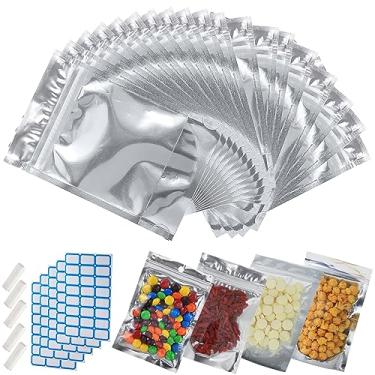 Imagem de Embalagem com 100 sacos grandes de Mylar Reclosable para armazenamento de alimentos 23,9 cm x 37,1 cm sacos de stand up, sacos de alumínio resseláveis à prova de cheiro, com janela transparente