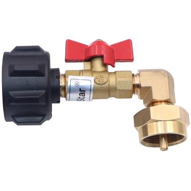 Imagem de METER STAR Adaptador de cotovelo de refil de propano QCC1 mais seguro com válvula de controle on-off de 1/4" Refil de gás LP adequado para todos os camping Grill cilindro de tanque de 1 kg