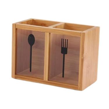 Imagem de Ｂｅｓｇａ Colher, pauzinhos, garfo, escorredor, cesta de bambu para pauzinhos, suporte de acrílico transparente para colheres, talheres, utensílios pequenos, 2 Grade