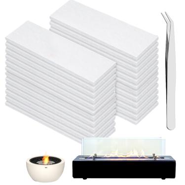 Imagem de 24 peças de pavio de cerâmica para lareira de mesa, feltro de carbono para estender o tempo de queima, para lareiras de bioetanol com álcool combustível, fogueira de mesa (12 x 5 x 0,6 cm)
