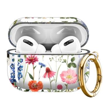 Imagem de Capa transparente compatível com AirPod Pro 2, design fofo com estampa de flor com chaveiro dourado, capa protetora de TPU macio à prova de choque para Air pod Pro 2ª geração para meninas e mulheres