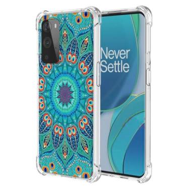 Imagem de WEIOUHR Capa para OnePlus 9 Capa protetora transparente de TPU macio, design em relevo verde, resistente a arranhões, proteção leve, para OnePlus 9 (verde pavão)
