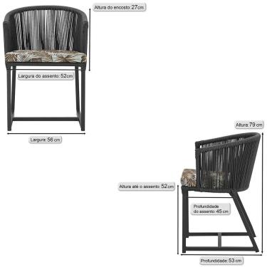 Imagem de 2 Cadeiras De Jantar Noronha Preta Corda Náutica E6 Trama Preto