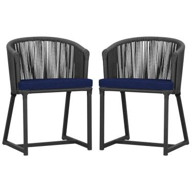 Imagem de 2 Cadeiras De Jantar Noronha Preta Corda Náutica E10 Trama Preto
