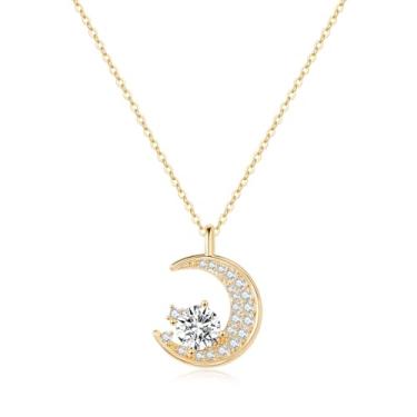 Imagem de Ymeiselle Colar feminino de prata esterlina S925 banhado a ouro 18 k com pingente de lua com zircônia cúbica, joia elegante para presente para namorada, esposa, aniversário, Natal, dia das mães