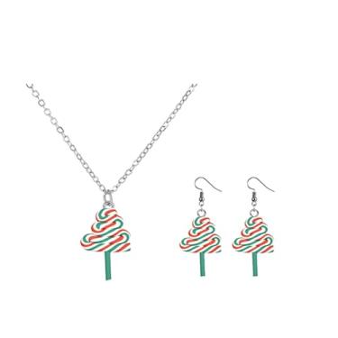 Imagem de Colar de brincos de bengala doce de Natal feito à mão argila de polímero arco-íris colorido muleta doce redemoinho bengalas de açúcar conjunto de joias para mulheres, Natal, Ano Novo, festival de