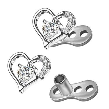 Imagem de CHARMONLINE 2 peças 14G coração flor borboleta âncora dérmica top 316L aço cirúrgico delicado cristal microdérmico piercings corporais brincos punk joias personalizadas para mulheres, 14G, Aço