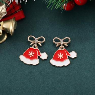 Imagem de Brincos de Natal para mulheres, árvore, Papai Noel, boneco de neve, brincos pendurados, roupas de Natal, acessórios de bijuteria, 2inch, Cobre, Sem pedra preciosa