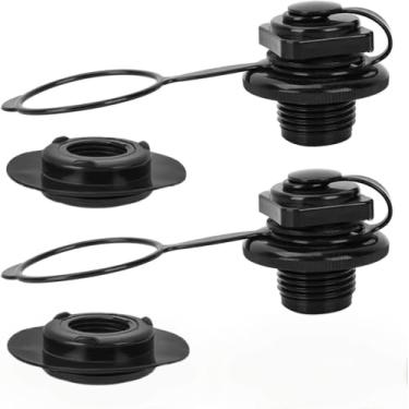 Imagem de (Pacote com 2) Válvula de ar inflável de barco de 23,9 mm de plástico preto para caiaque, jangada, plugue de ar, tampa de válvula de gás para barco inflável, caiaque, canoa, bote