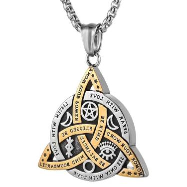 Imagem de Chiorgone Pingente de aço de titânio com símbolo viking - Colar de nó celta masculino e feminino para proteção, eternidade e força (detalhes dourados)