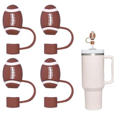 Imagem de Capa de palha de rugby de 4 peças para acessórios Stanley Cup, cobertura de palha de silicone para 10 mm reutilizável, capas de silicone em tema de futebol com estilo