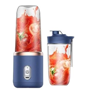Imagem de 400ML 6 Lâminas Espremedor Elétrico Mini Liquidificador Portátil De Suco De Alimentos Misturador Leite(2 COPOS AZUL)