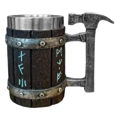 Imagem de Caneca de runa viking de aço inoxidável, copo de cerveja com decoração viking nórdica, caneca estilo viking, acessório de bar doméstico