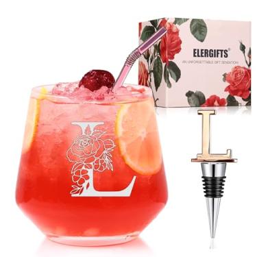 Imagem de Presentes personalizados para mulheres, monograma A-Z taça de vinho presente personalizado, presentes exclusivos de aniversário de casamento para mulheres, sua mãe, amiga, irmã, esposa, filha