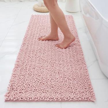Imagem de ILANGO Tapetes de banheiro rosa 139 x 61 cm, tapetes de banho de chenille absorventes extramacios, tapete de banho felpudo grosso, antiderrapante, lavável na máquina, secagem rápida, tapetes de banho