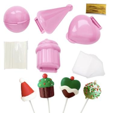 Imagem de TNDCKP Kit de moldes de bolo de Natal com palitos e sacos, molde de prensa em forma de coração, 4 moldes de plástico para assar no feriado, conjunto de presente DIY para Dia dos Namorados