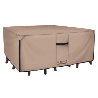 Imagem de ULTCOVER Capa de mesa retangular resistente para pátio – lona resistente 600D à prova d'água, mesa de jantar e cadeiras de uso geral, capa de móveis tamanho 213 cm C x 152 cm L x 71 cm A