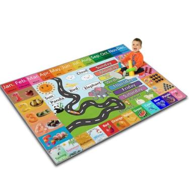 Imagem de ZerfloxFX ABC 123 Baby Play Mat – Months, Animals, Fruits & Colors Educational Rug for Nursery Classroom, Non-Slip Toddler Activity Floor Carpet(X1, 2.6×4ft)