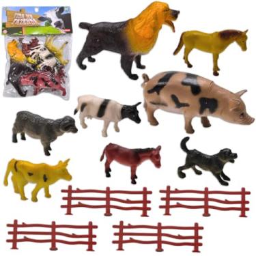 Imagem de Animais de Brinquedo Fazendinha Animal Borracha Fazenda Vaca Bode Jegue Porco Cão Educativo (KIT B CACHORRO)