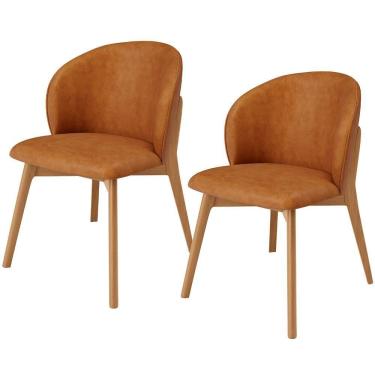 Imagem de Kit 02 Cadeiras De Jantar E Estar Living Estofada Mia L02 Couríssimo Canela - Lyam Decor