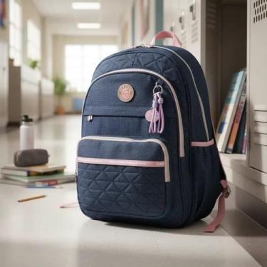 Imagem de Mochila Jeans Matelasse Escolar Grande Feminina Estilo Kika - D Presen