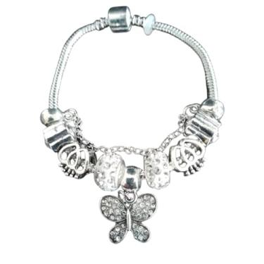 Imagem de Pulseira Charm Prateada com Berloques e Borboleta – Moda Feminina