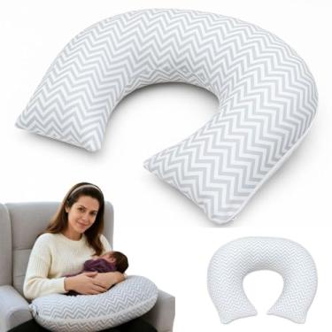 Imagem de Almofada de Amamentação Travesseiro Capa Removível e Lavável 100% Algodão Macio Firme Grande Apoio Braço Monolo (Cinza Chevron)