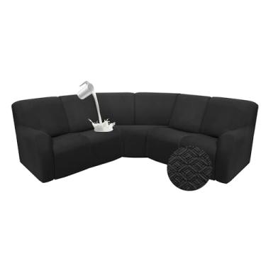 Imagem de ROFASVCO Capas de sofá reclináveis, secionais, em forma de L, à prova d'água, laváveis, para poltronas reclináveis em forma de L (capa para 5 lugares, preto escuro)